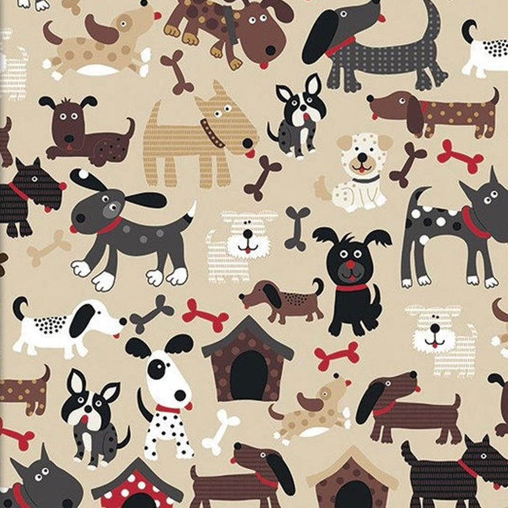 Doggie Land - Tan -Fabric Editions