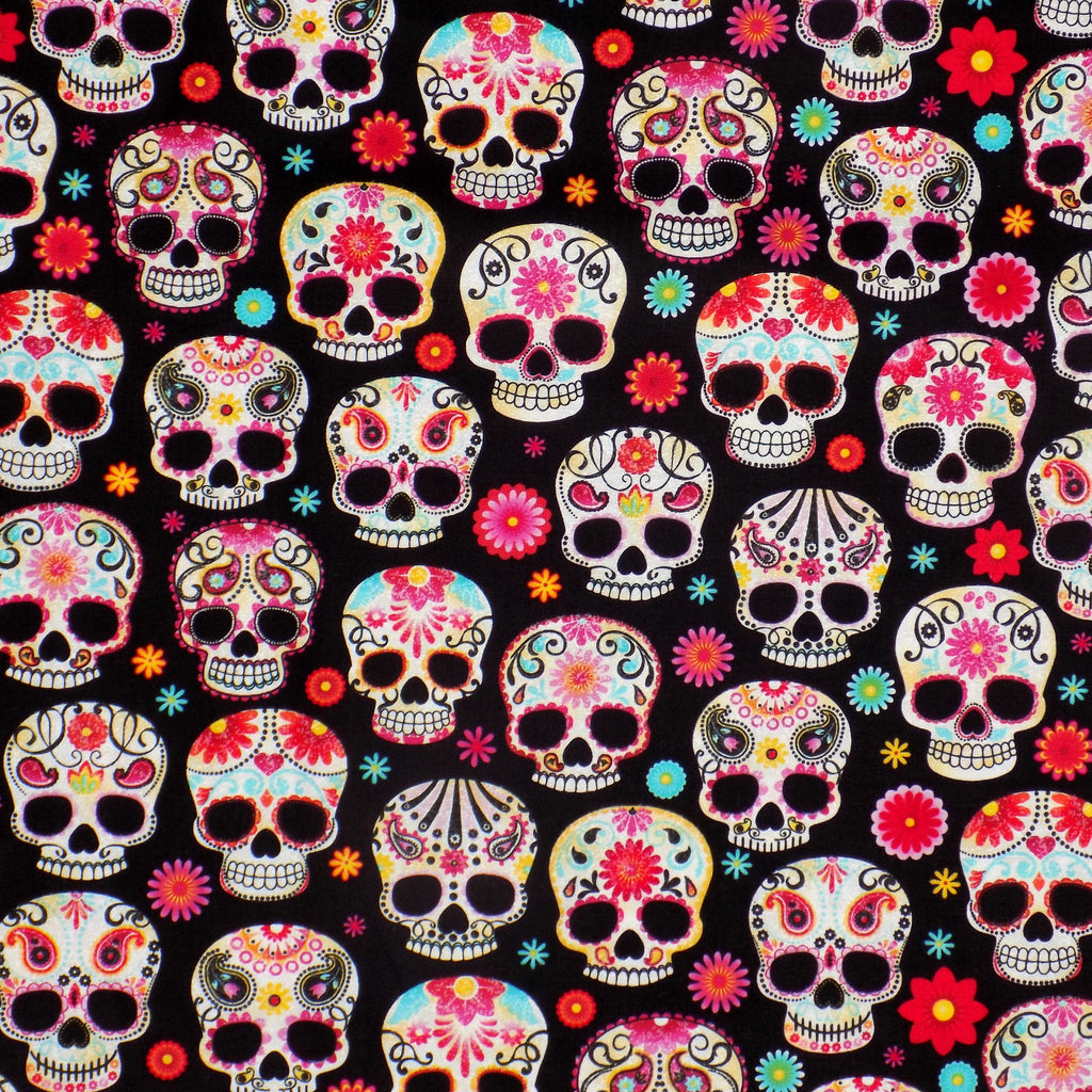 Fun Black Sugar Skulls - Timeless Treasures - C4139