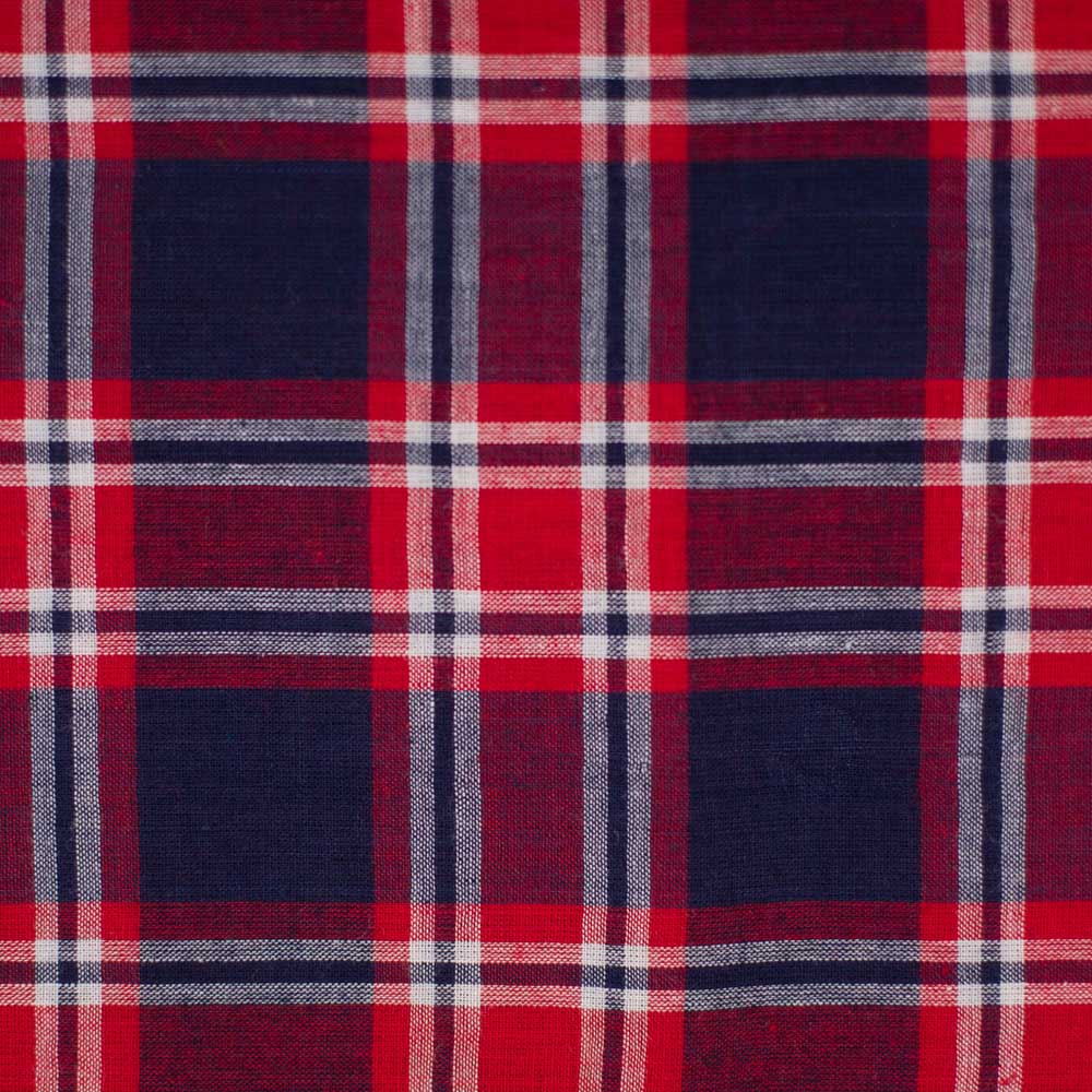 Navy, Red, White Hudson Bay Plaid Madras Shirting - AE Nathan