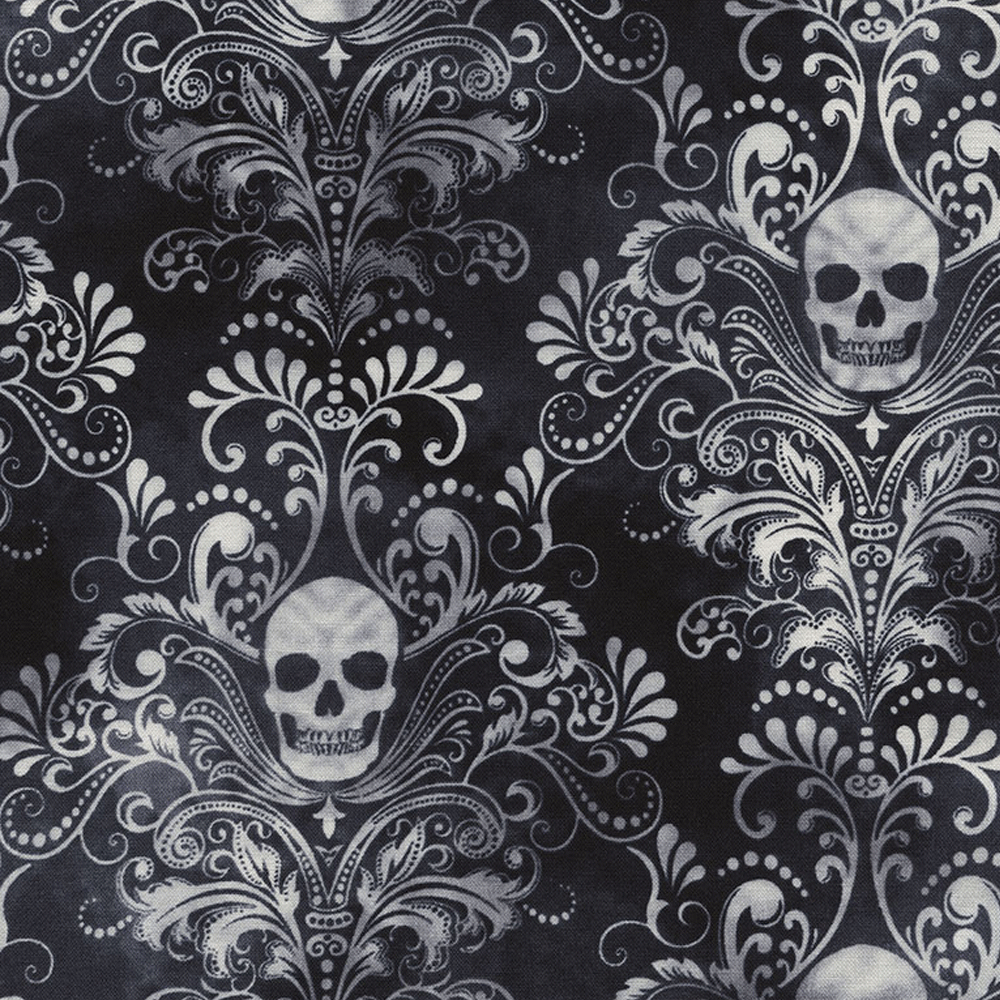 Skull Damask - Wicked-C3759-Charcoal - Timeless Treasures